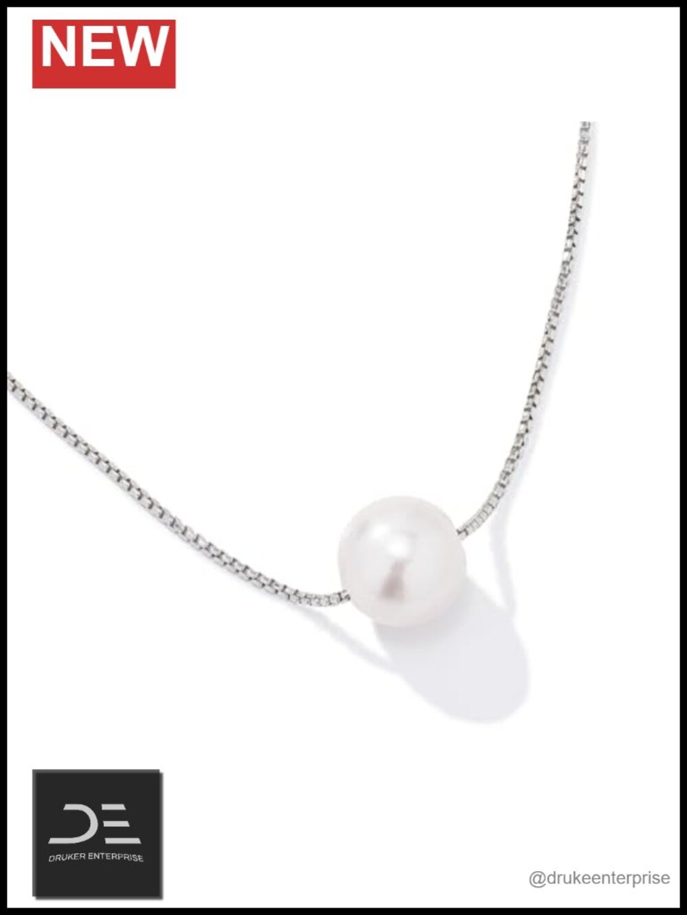 Freshwater Pearl Pendant Necklace 10.5mm Rhodium Plated Sterling Silver